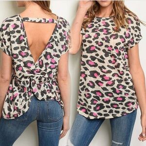 Sweet Claire Pink and Black Leopard Print Top NWT